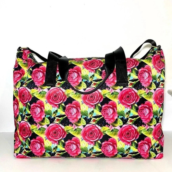 Juicy Couture Black Multi Rose Print Overnight Weekender Duffle Travel Bag - Picture 10 of 12